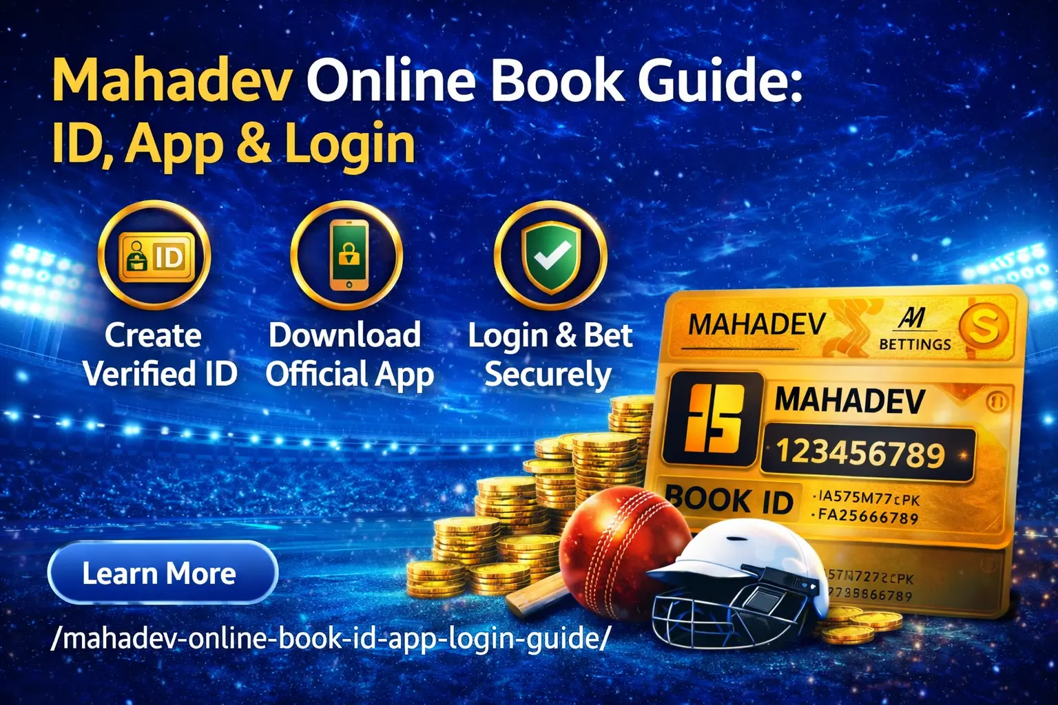 Mahadev online book guide showing ID creation, official app access, secure login and live betting features
