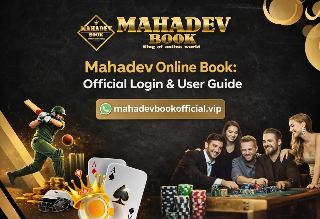 Mahadev Online Book official login and user guide banner featuring secure access, cricket ID setup, and mahadevbookofficial.vip website.