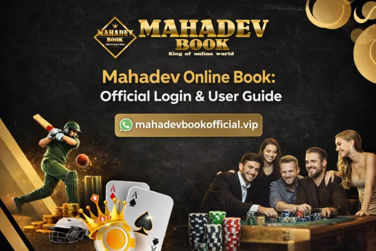 Mahadev Online Book official login and user guide banner featuring secure access, cricket ID setup, and mahadevbookofficial.vip website.